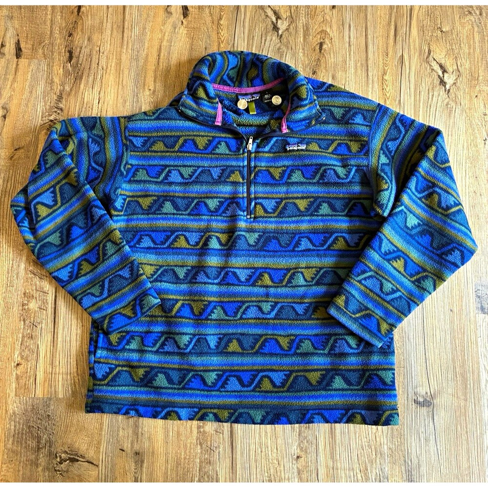 VTG 90’s Patagonia Synchilla Men's 1/4 Zip Mock Neck Geometric Blue Green L